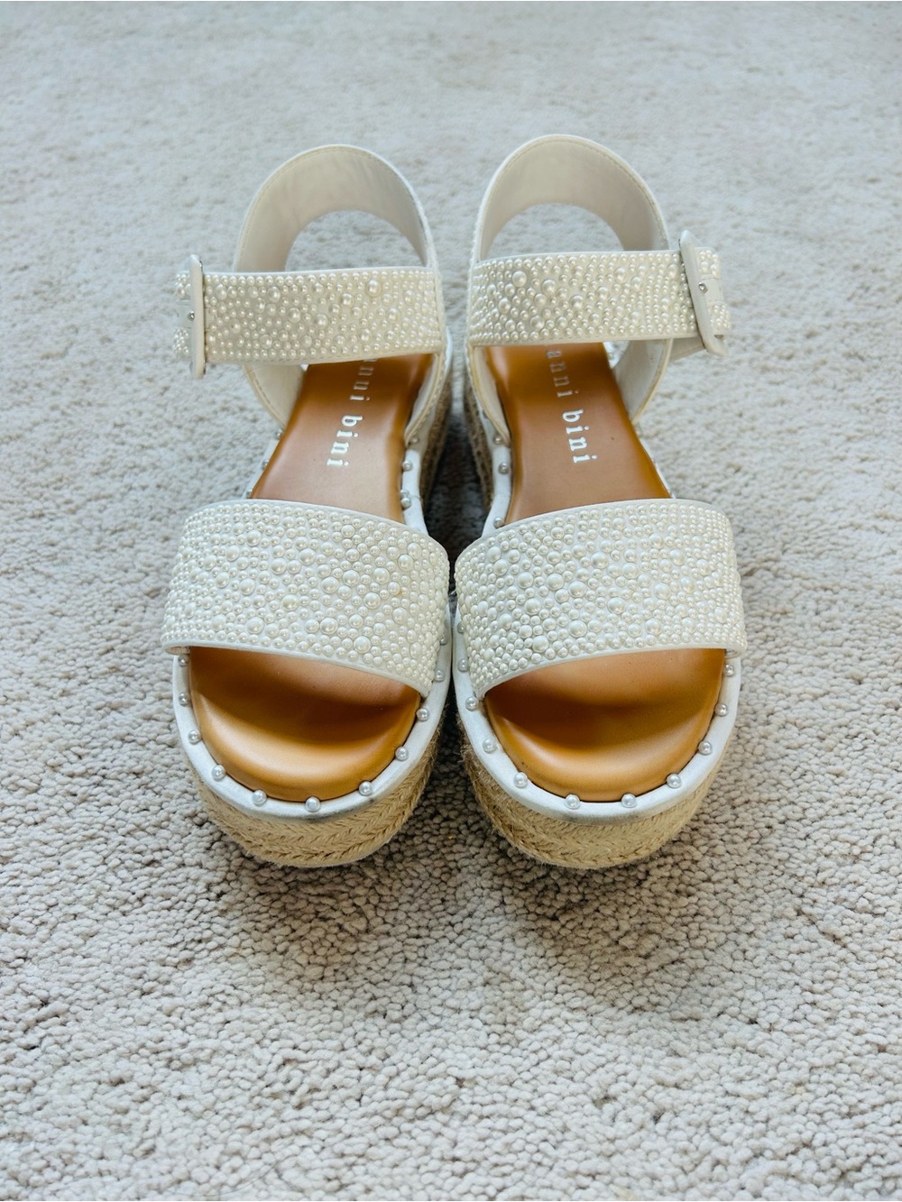 Off White Beaded Espadrille Platform Sandals